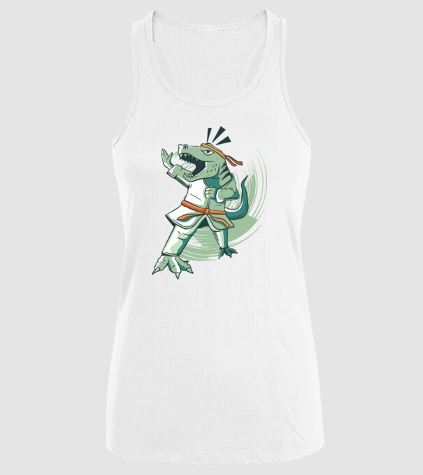 T-rex Karate model alb pe tricou