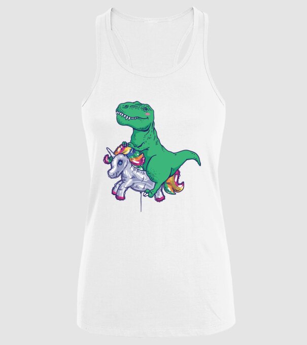 T-rex pe Unicorn balon model alb pe tricou