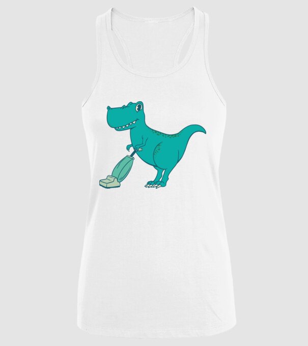 T-rex făcând curățenie model alb pe tricou