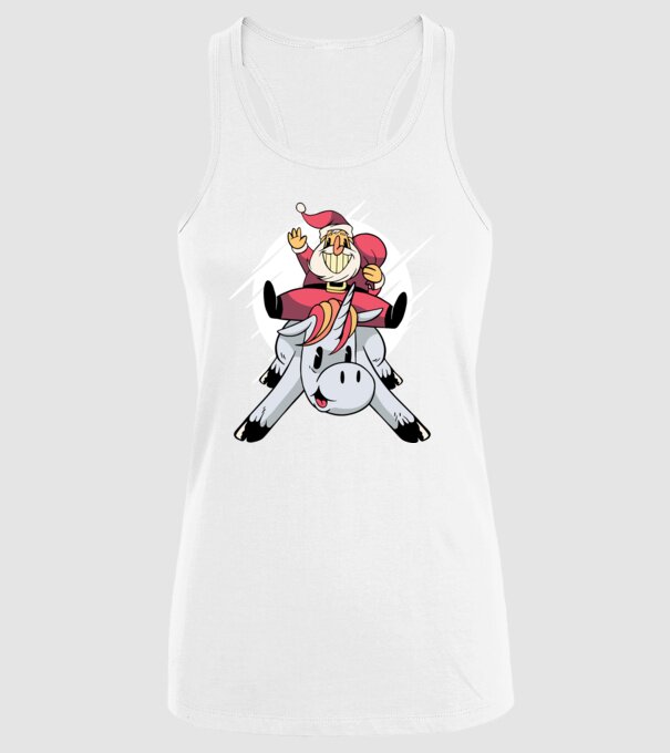 Moș Crăciun pe unicorn model alb pe tricou