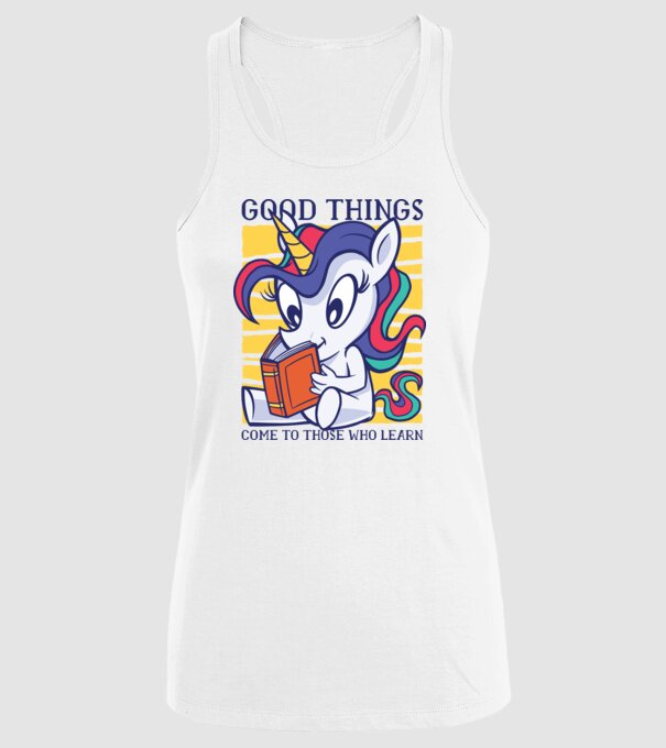 Student unicorn model alb pe tricou