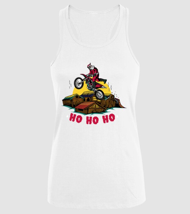 Moș Crăciun pe motocicletă Cross model alb pe tricou