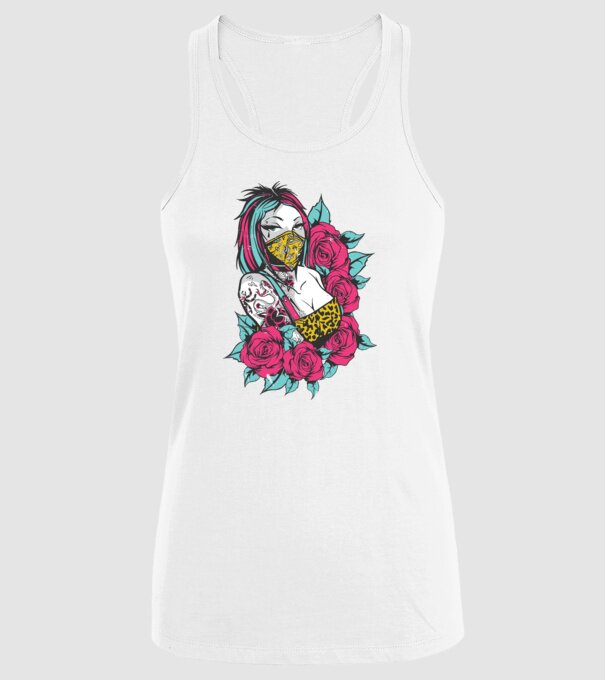 Fată tatuată model alb pe tricou