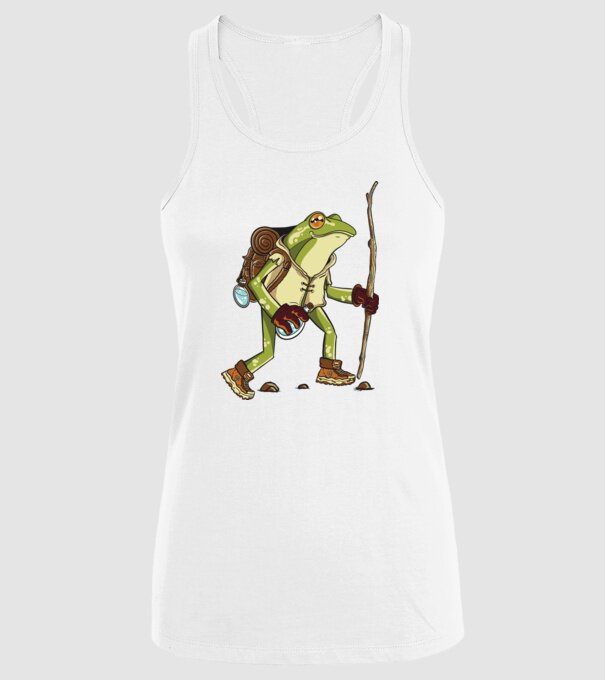 Broască în drumeție model alb pe tricou