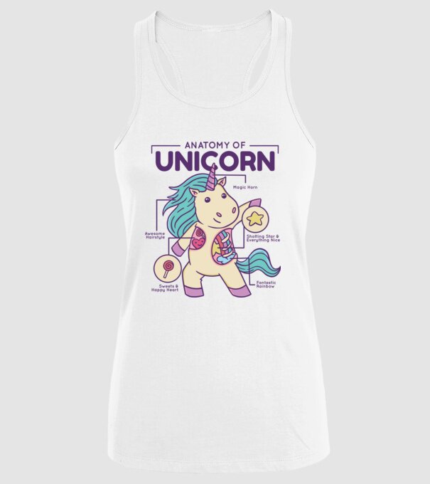 Unicorn Anatomie model alb pe tricou