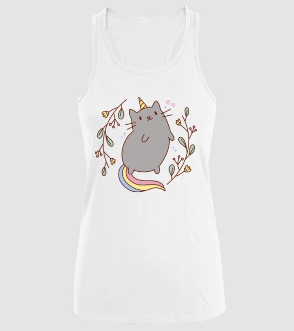 Pisică Unicorn model alb pe tricou