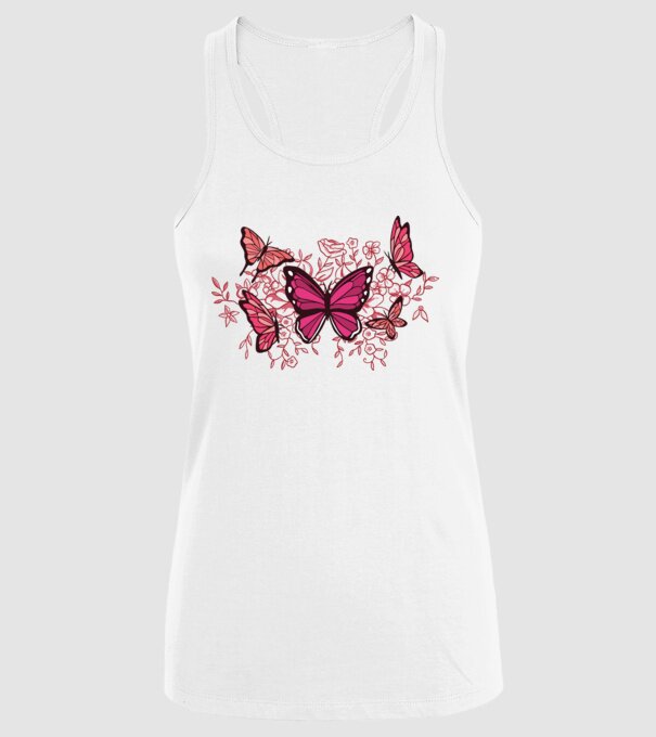 Fluturi cu flori model alb pe tricou