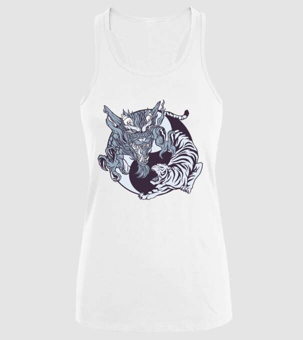 Yin Yang cu animale model alb pe tricou