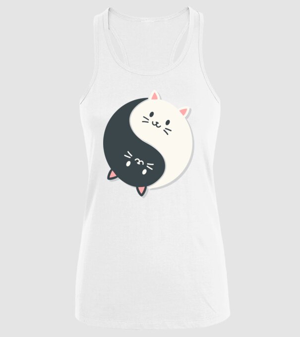 Pisicuțe Yin Yang model alb pe tricou