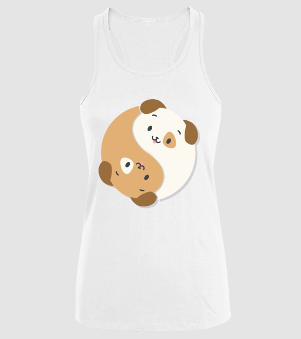 Câini Yin Yang model alb pe tricou
