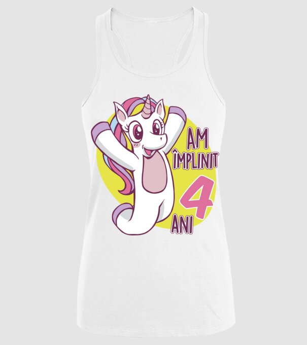 Am împlinit 4 ani model alb pe tricou