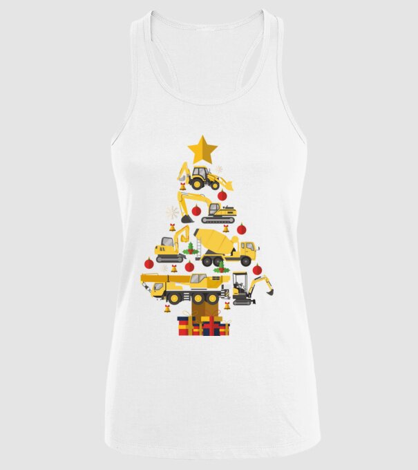 Construcția vehiculului pom de Crăciun model alb pe tricou