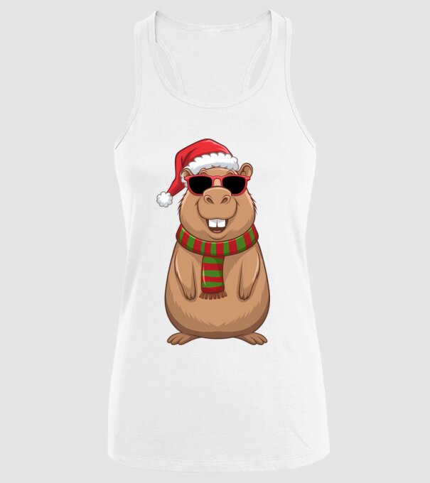 Crăciunul capybara model alb pe tricou