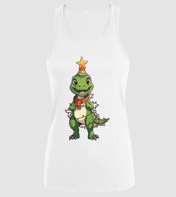 dinozaur pom de Crăciun model alb pe tricou