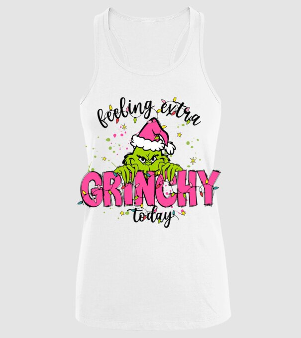 Feeling extra Grinchy today model alb pe tricou