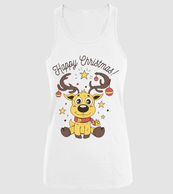 Happy Christmas Reindeer Alb model alb pe tricou
