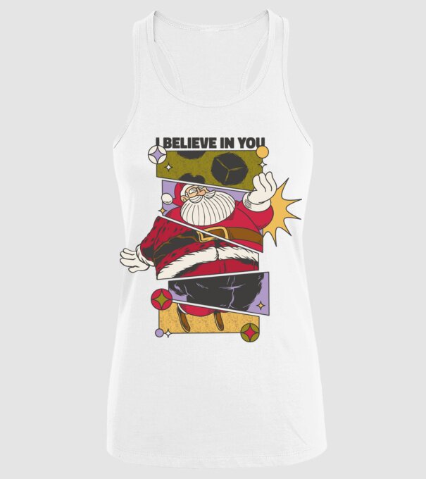 I believe in you Santa model alb pe tricou