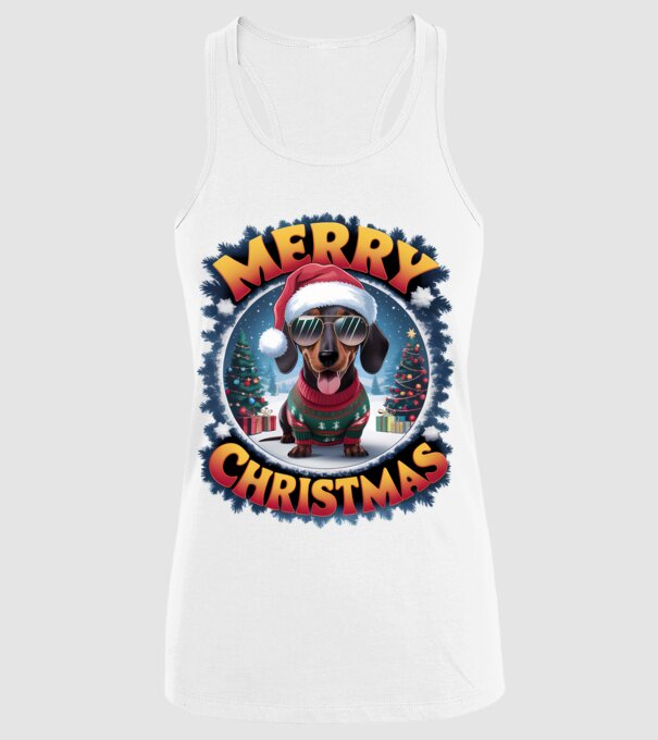 Merry Christmas Teckel model alb pe tricou