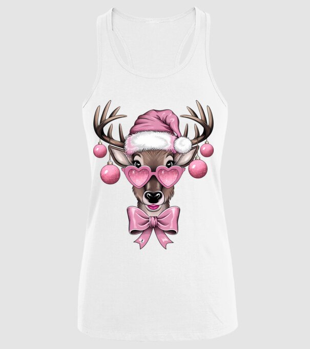 Pink Xmas Reindeer model alb pe tricou