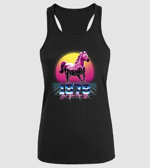 1978 Year of the Horse model negru pe tricou