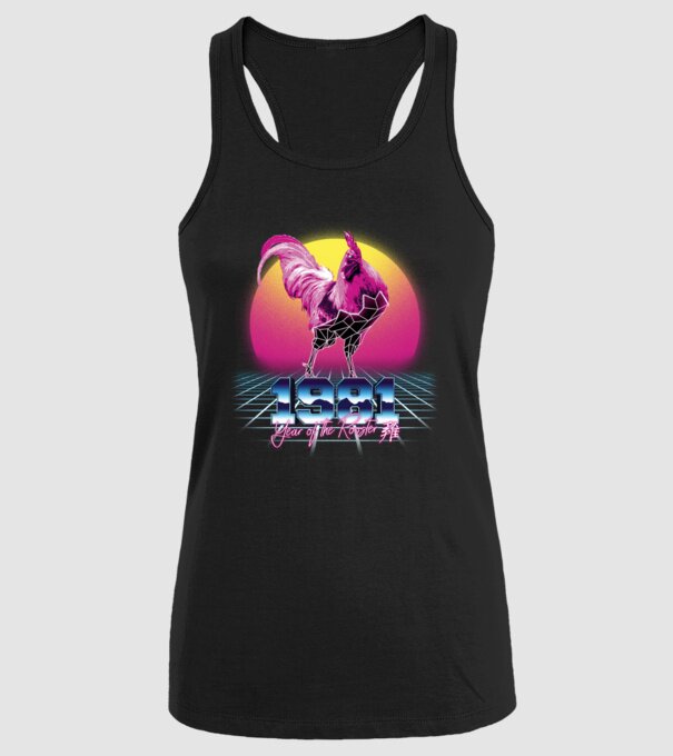 1981 Year of the Rooster model negru pe tricou