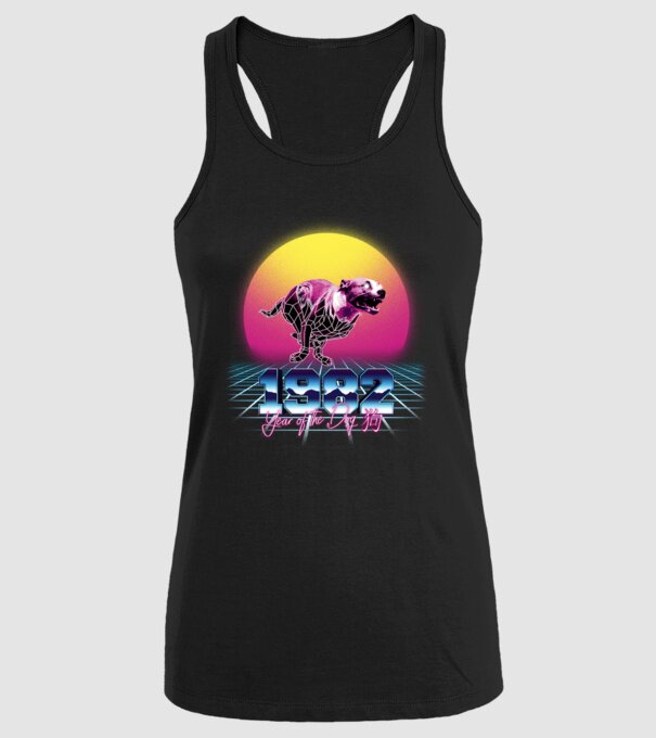 1982 Year of the Dog model negru pe tricou