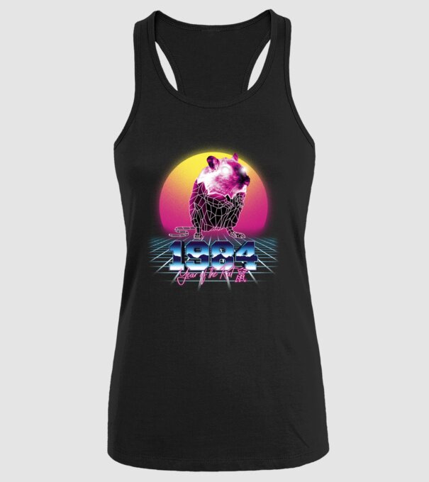 1984 Year of the Rat model negru pe tricou