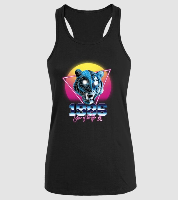 1986 Year of the Tiger model negru pe tricou