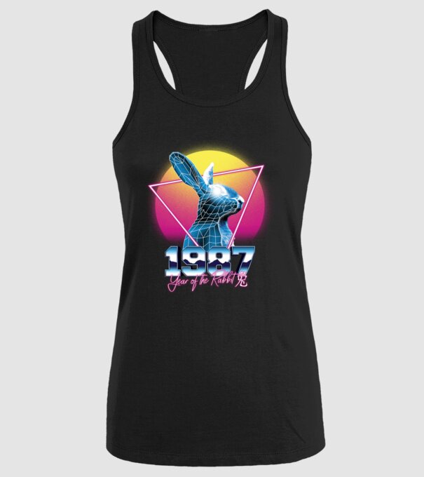 1987 Year of the Rabbit model negru pe tricou