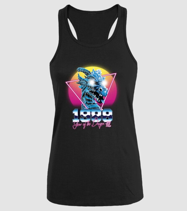 1988 Year of the Dragon model negru pe tricou