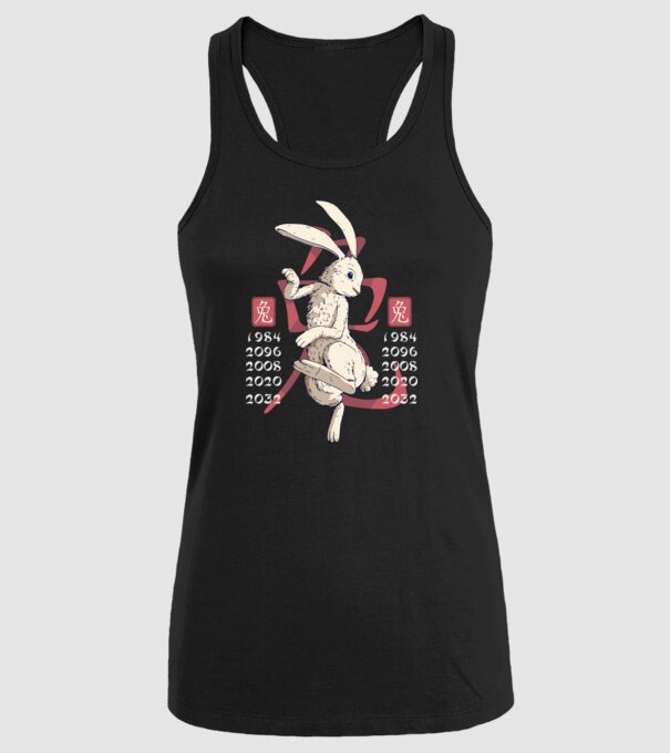 Year of the Rabbit model negru pe tricou