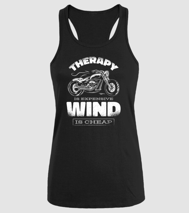 Terapia este scumpă, vântul este mai ieftin - Motociclist model negru pe tricou