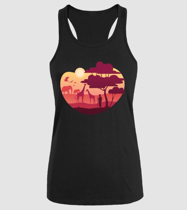 Peisaj african model negru pe tricou