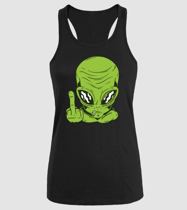 Alien arată degetul model negru pe tricou