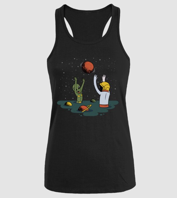 Alien și astronaut joc model negru pe tricou