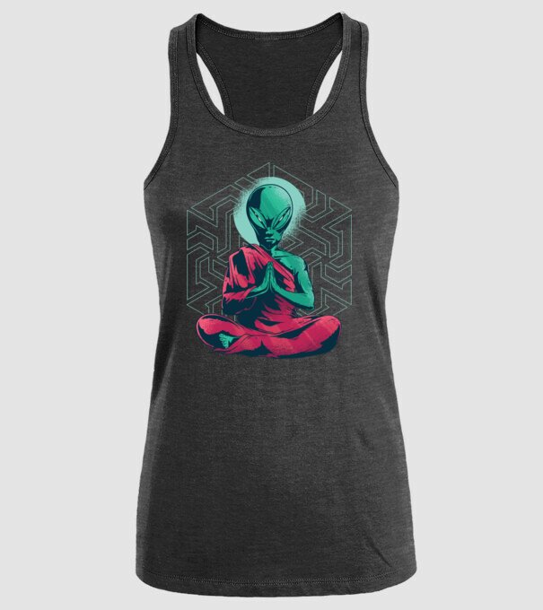 Meditație Alien model negru pe tricou