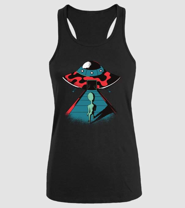 Alien Ufo model negru pe tricou
