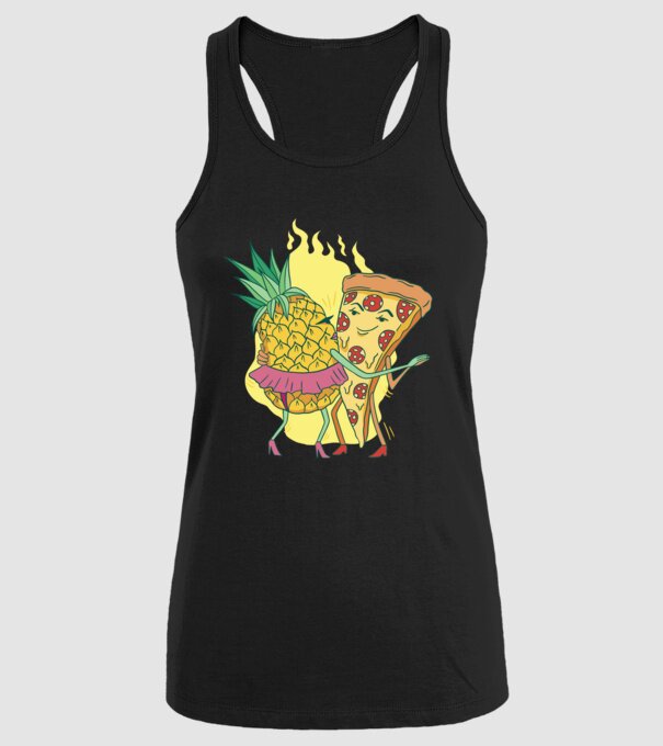 Pizza cu ananas Dragoste model negru pe tricou