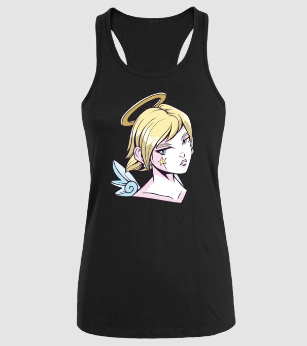 Anime Fată angelică model negru pe tricou
