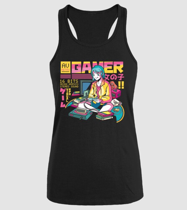 Anime fată Gamer model negru pe tricou