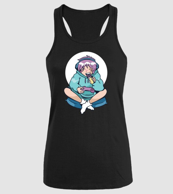 Anime Gamer Fată cu ciocolată model negru pe tricou