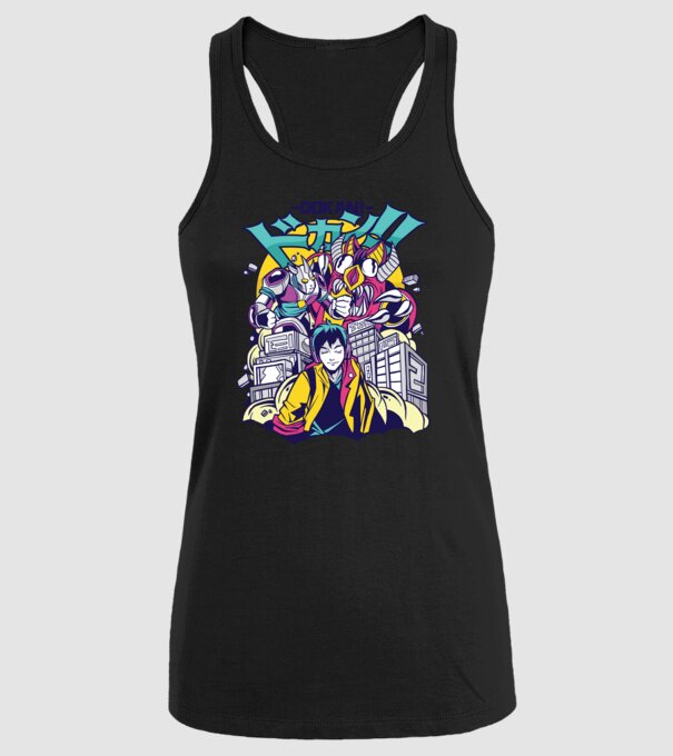 Anime Godzilla model negru pe tricou