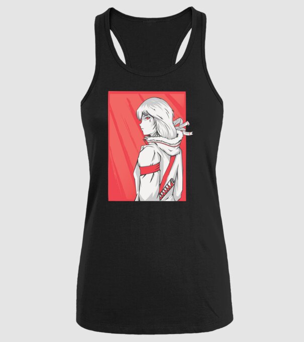 Anime fată Războinic model negru pe tricou