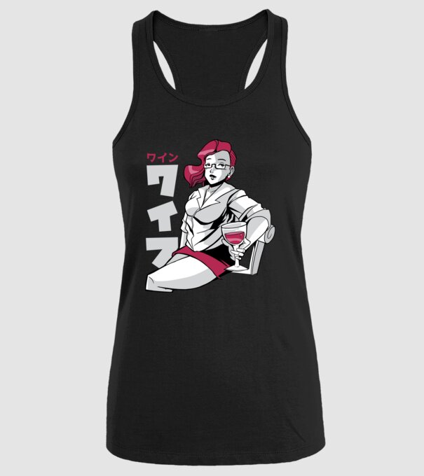 Anime fată cu vin model negru pe tricou