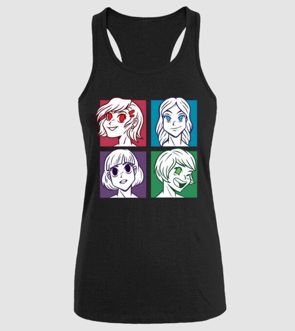 Fețe Anime fată Pop Art model negru pe tricou