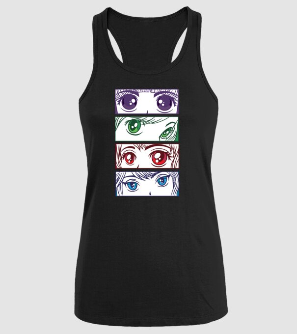Anime ochi de fată Pop Art model negru pe tricou