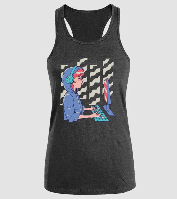 Anime Programator fată model negru pe tricou