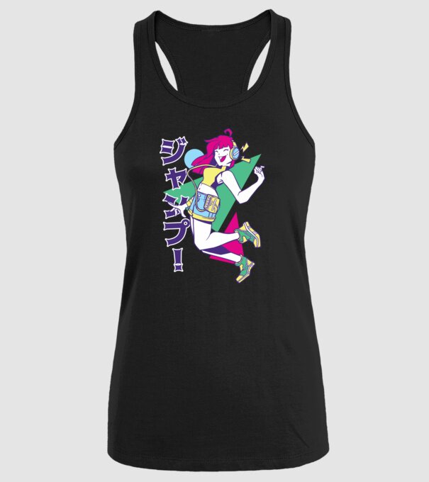 Anime fată retro model negru pe tricou