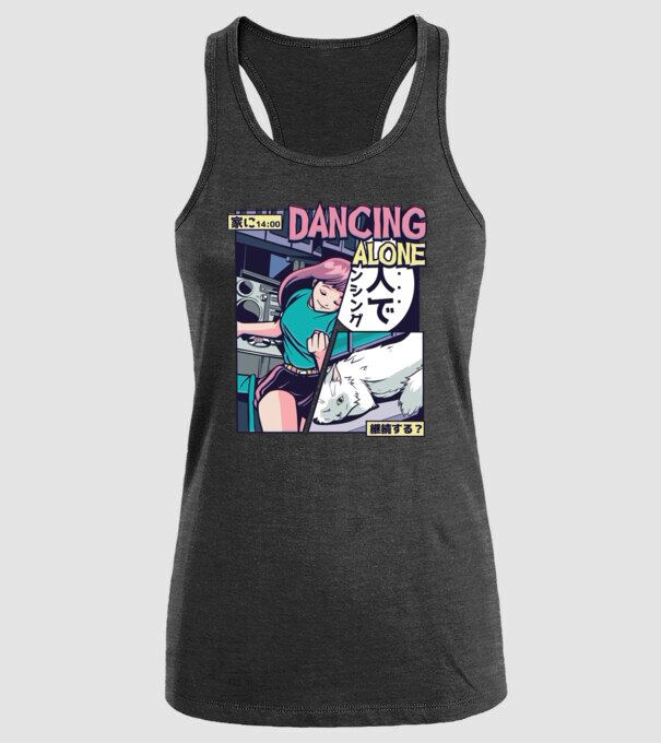 Anime Vaporwave Dancing Alone model negru pe tricou