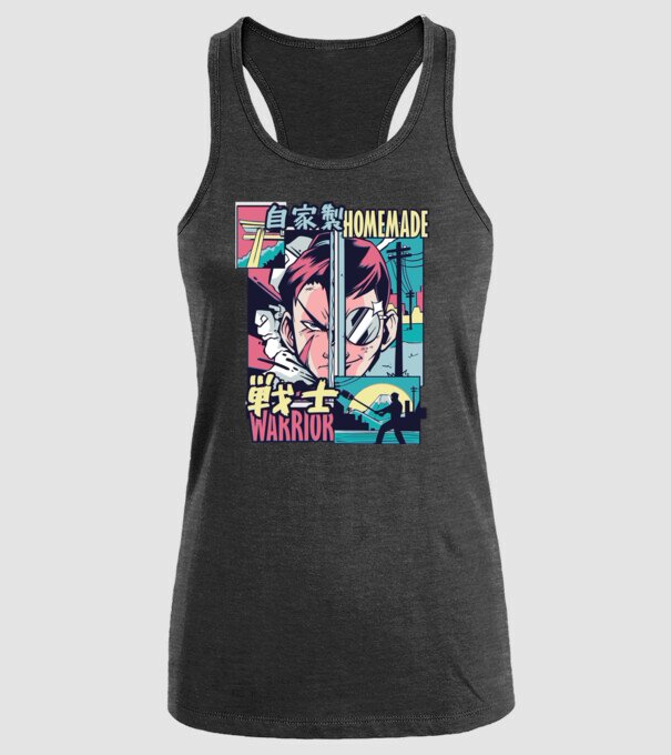 Anime Vaporwave Home Made Warrior model negru pe tricou